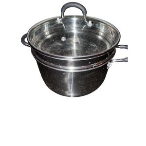 Gourmet Solutions 6 Qt Stockpot Easy Strain w/ Steamer Insert & Glass Lid